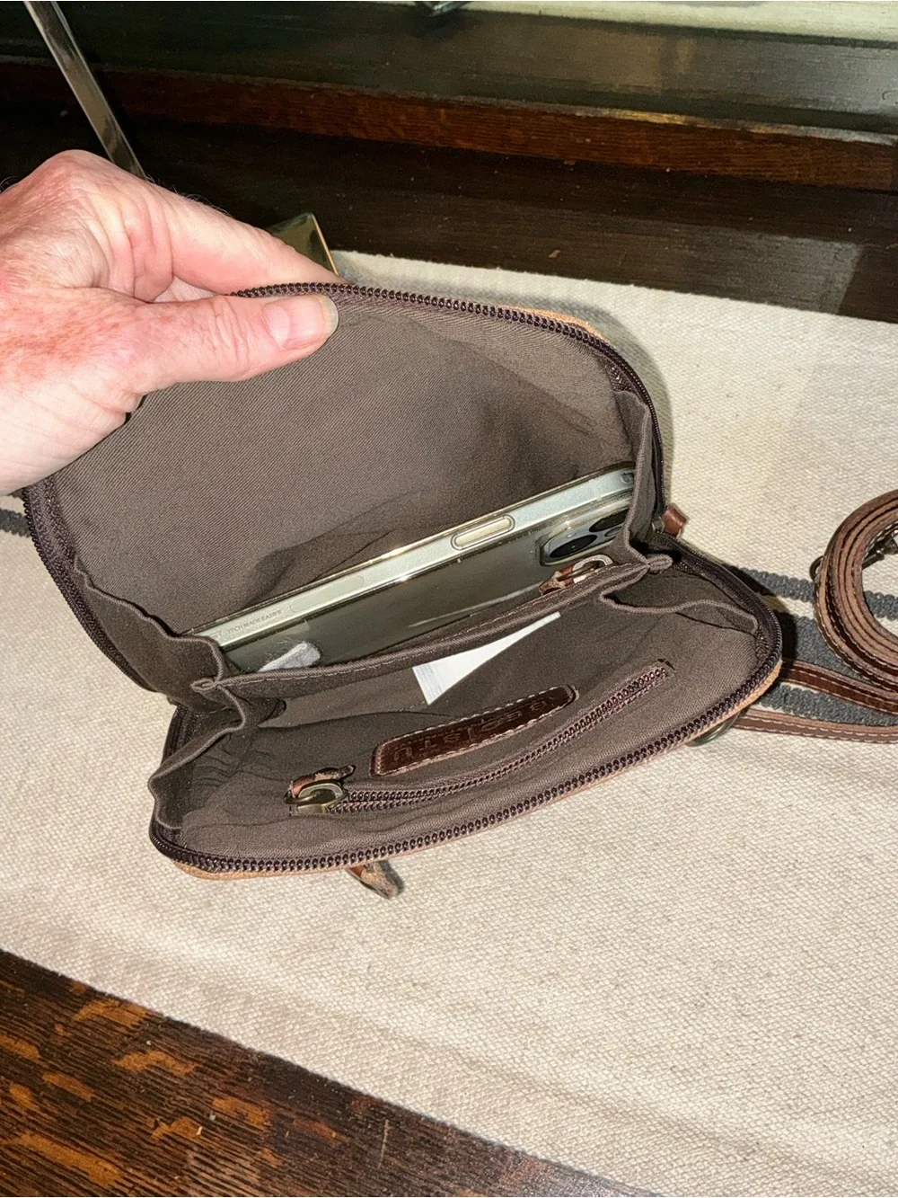 NWOT Bed Stu Leather Ventura Clutch Crossbody Belt Bag Teak Rustic Retail $155